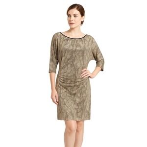 Allen B Allen Schwartz Dress XS Beige Black Snakeskin‎ Print Ruched Boho Chic